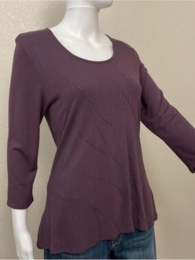 Coldwater Creek Plum Embellished 3/4 Sleeve Top S 6-8